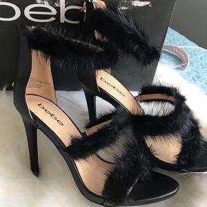 Bebe Black Fur Strap Heels